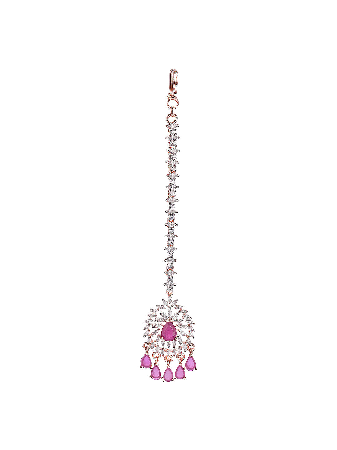 Rose Gold Plated White AD & Red Zircon Studded Elegant Mang Tika