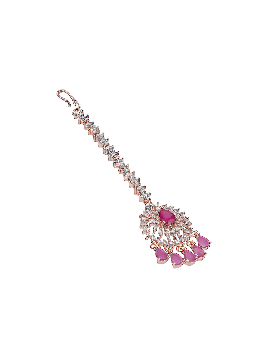 Rose Gold Plated White AD & Red Zircon Studded Elegant Mang Tika