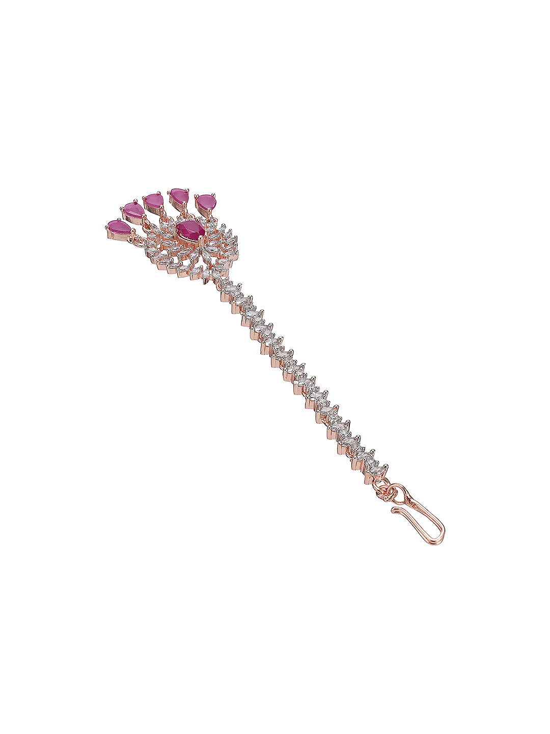 Rose Gold Plated White AD & Red Zircon Studded Elegant Mang Tika