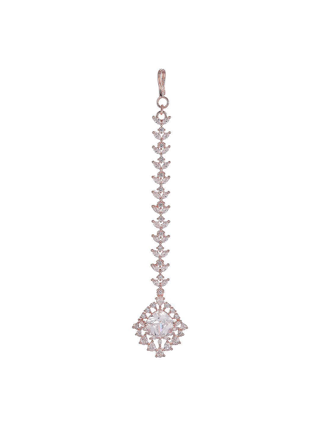 Rose Gold Plated White AD Zircon Studded Minimal Designer Mangtika