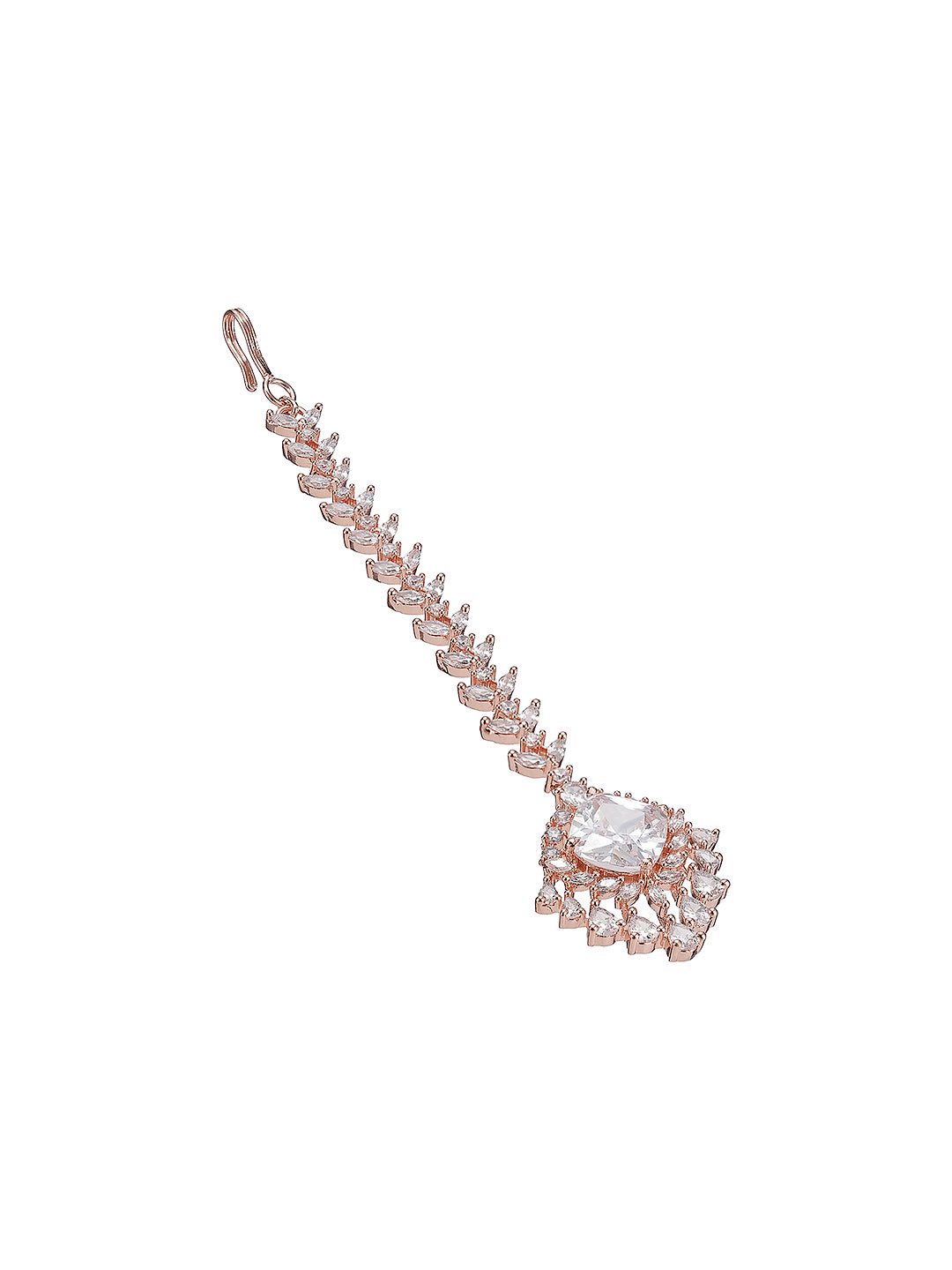 Rose Gold Plated White AD Zircon Studded Minimal Designer Mangtika