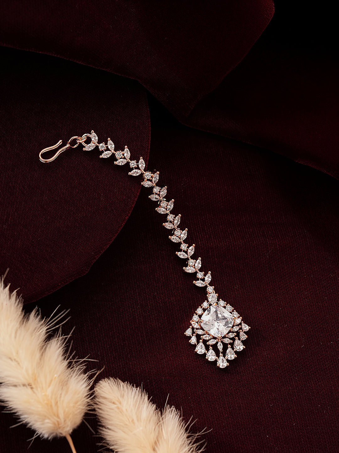 Rose Gold Plated White AD Zircon Studded Minimal Designer Mangtika