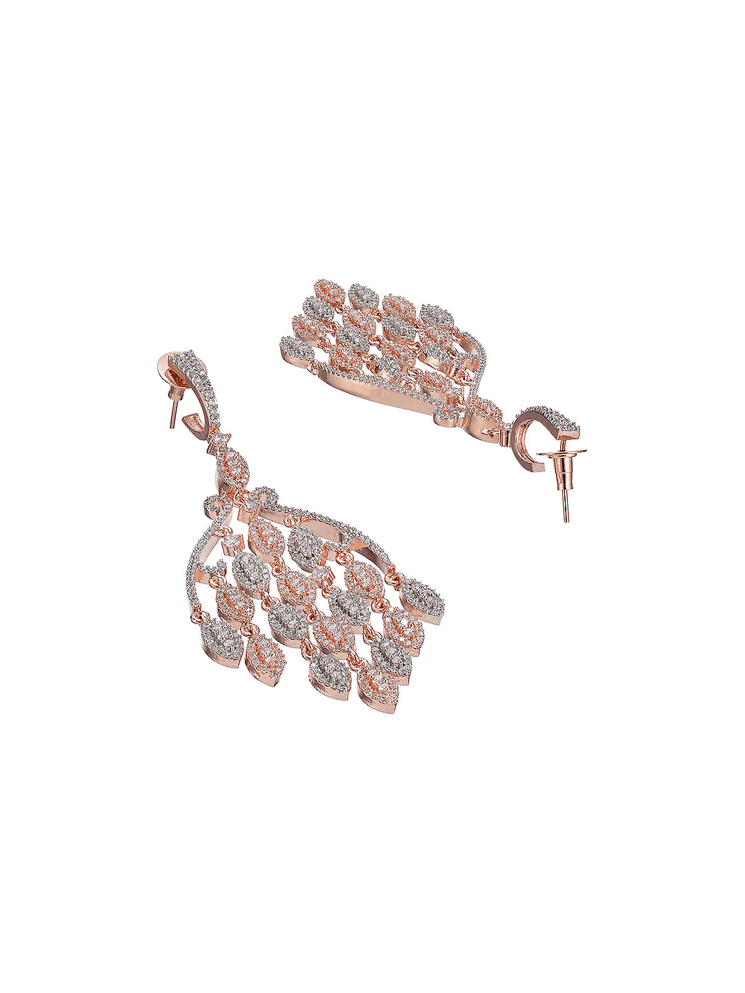 Rose Gold Plated AD Zirconia Cascading Designer Chandelier Earrings