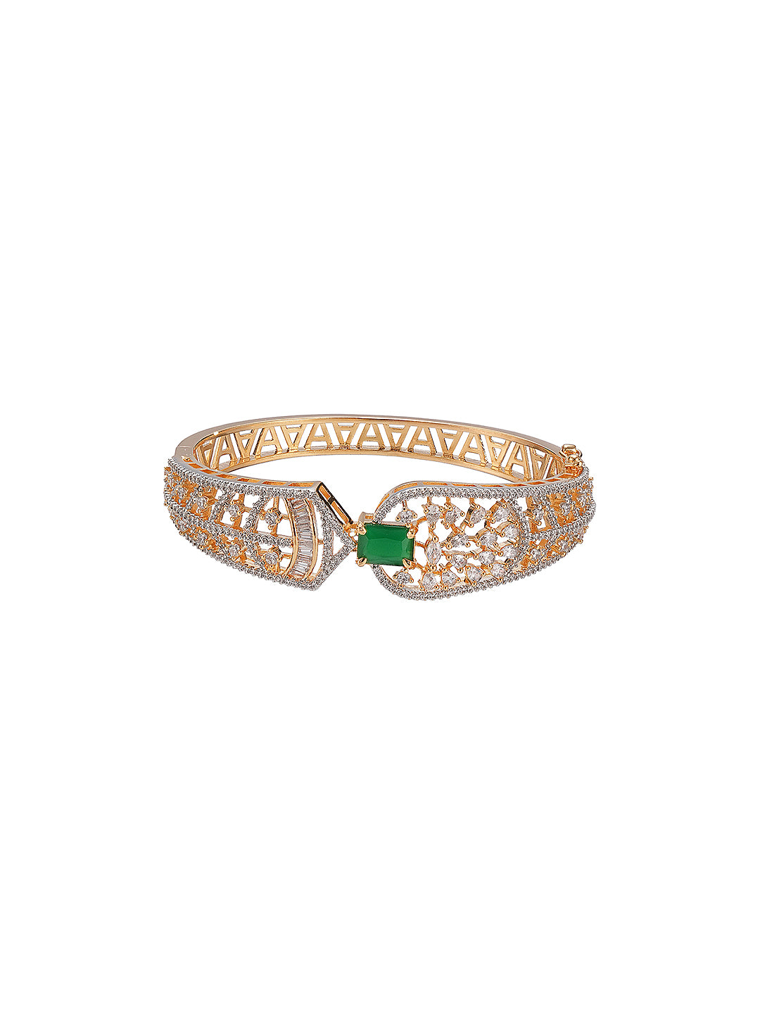 Gold Toned Green AD Zircon Studded Designer Kada Bracelet