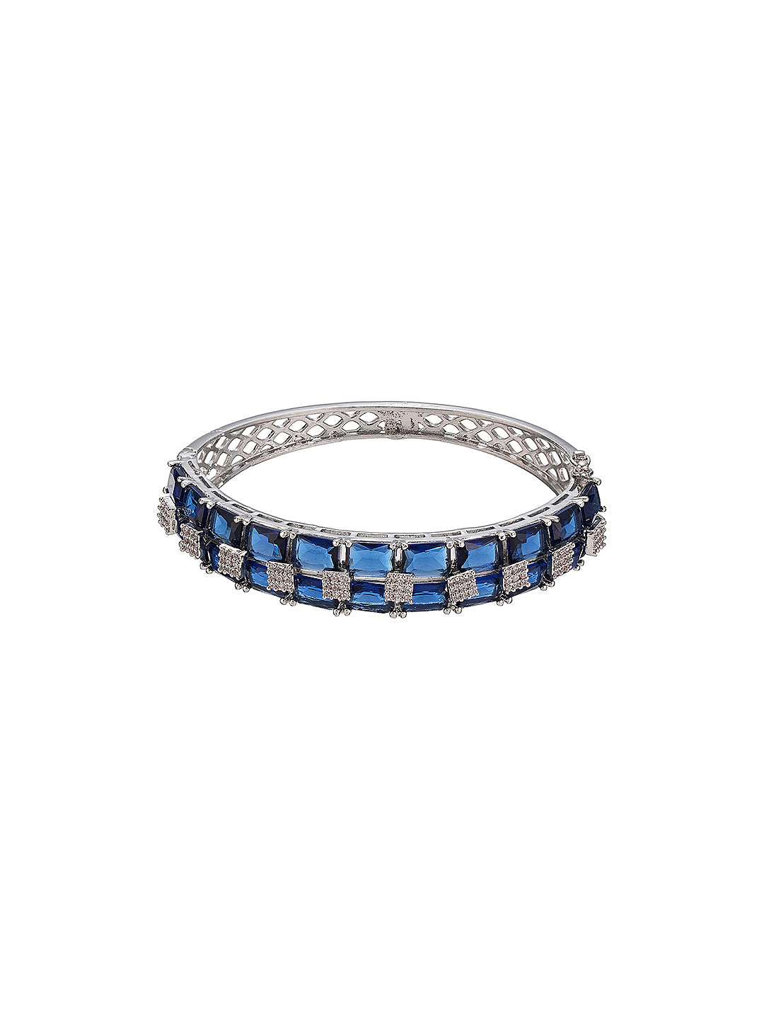 Silver Plated Blue Zircon Minimal Luxe Bridal Kada Bracelet