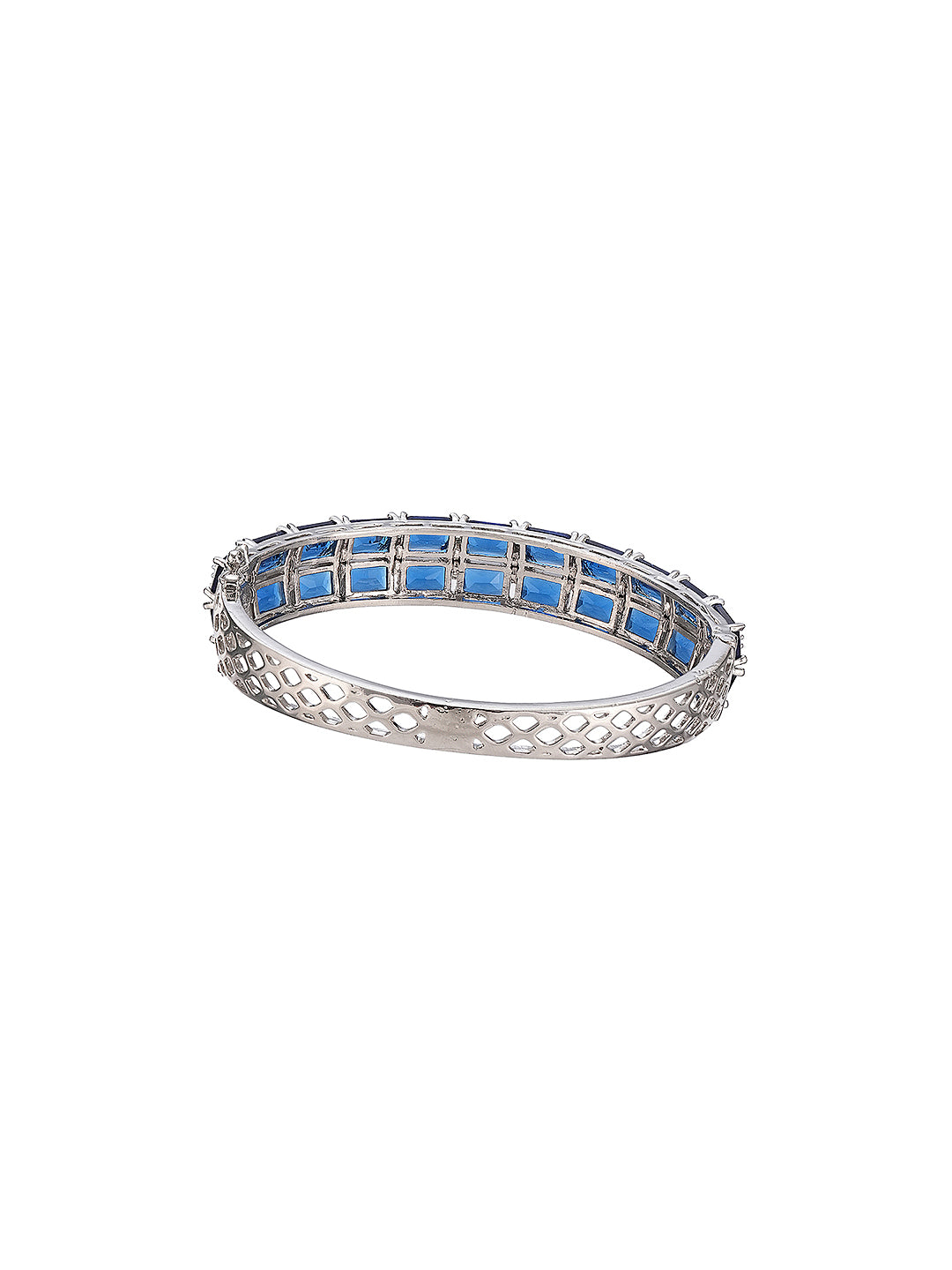 Silver Plated Blue Zircon Minimal Luxe Bridal Kada Bracelet