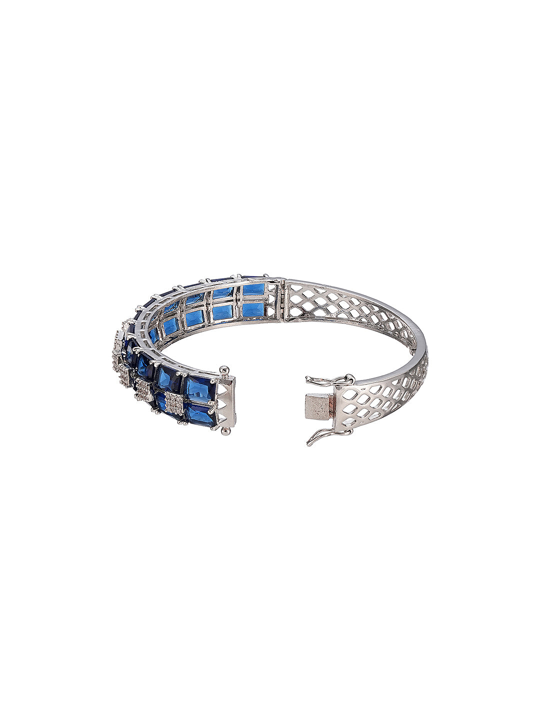 Silver Plated Blue Zircon Minimal Luxe Bridal Kada Bracelet