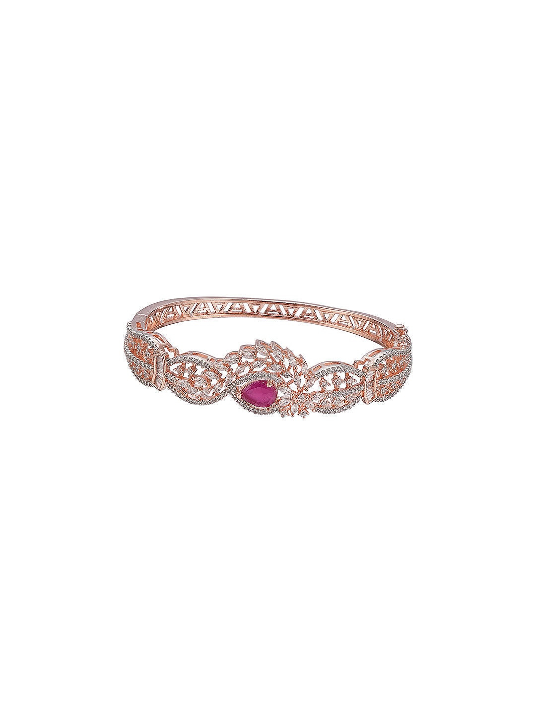 Rose Gold Plated Red Ruby AD Zircon Designer Quirky Kada Bracelet