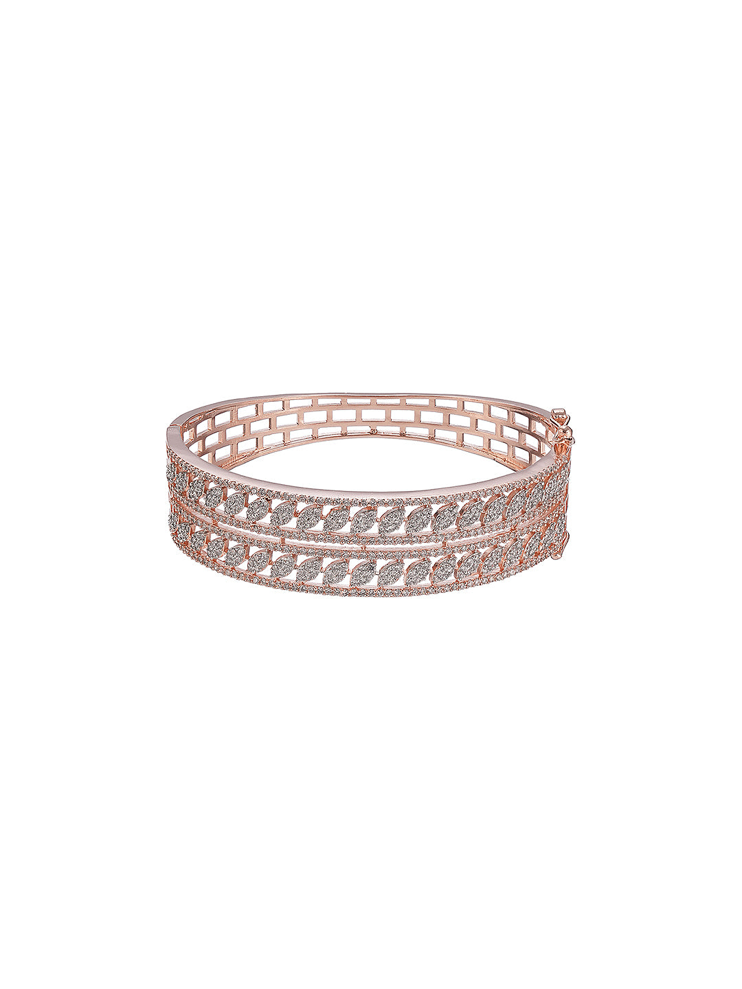 Rose Gold Plated White AD Zirconia Statement Bridal Bangle Bracelet