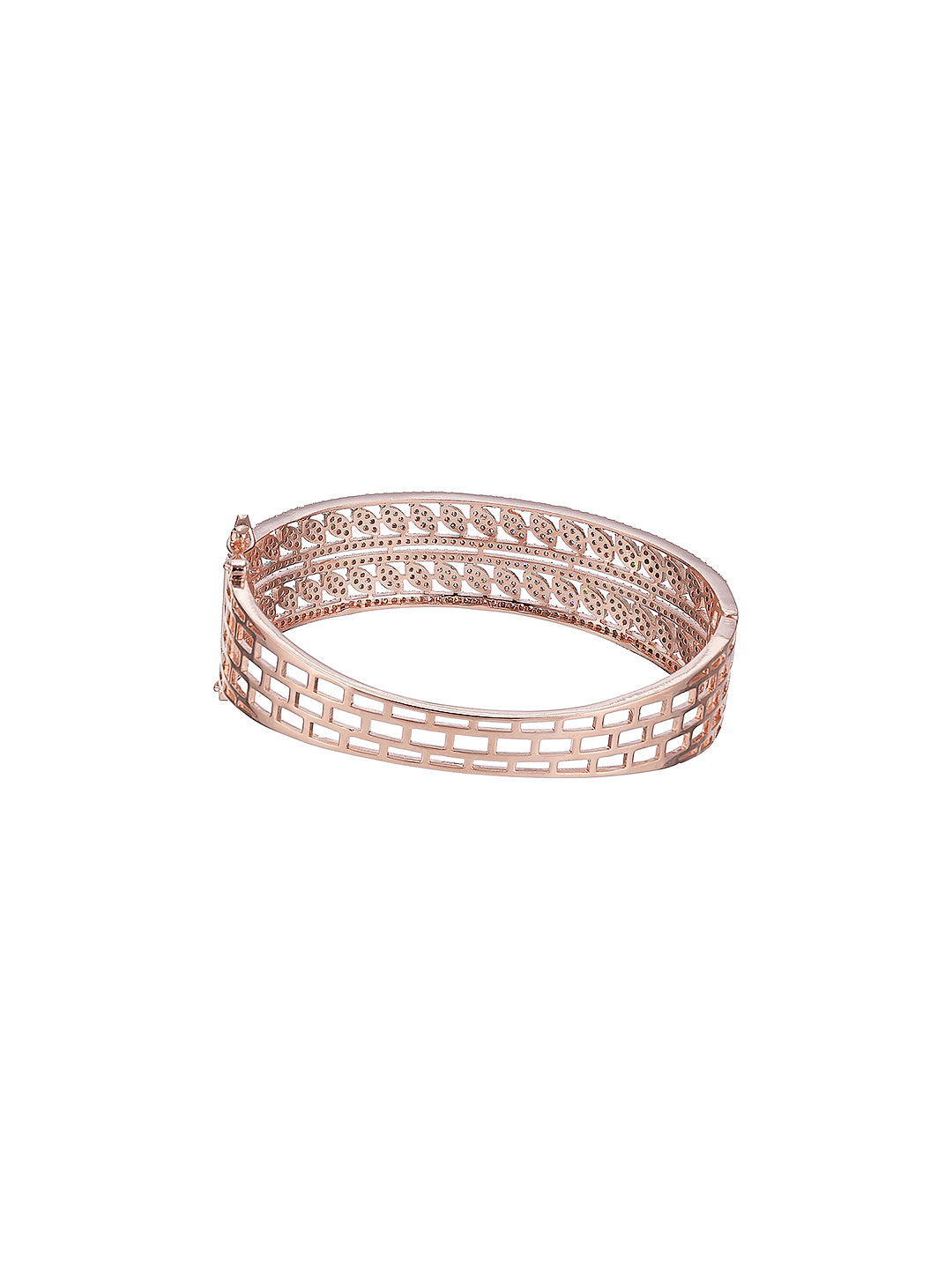 Rose Gold Plated White AD Zirconia Statement Bridal Bangle Bracelet