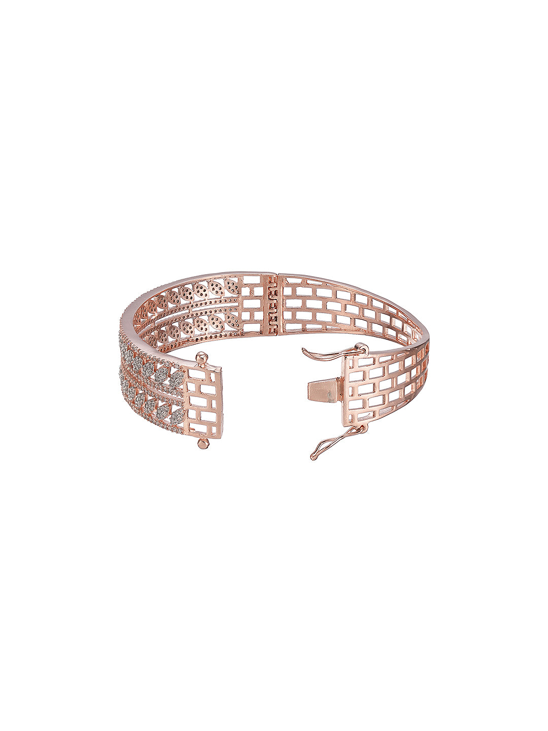 Rose Gold Plated White AD Zirconia Statement Bridal Bangle Bracelet