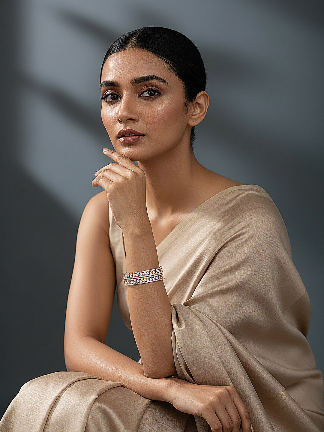 Rose Gold Plated White AD Zirconia Statement Bridal Bangle Bracelet