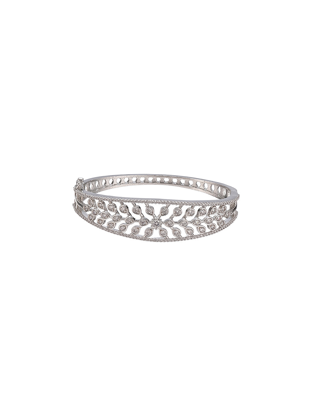 Silver Plated AD Cubic Zirconia Studded Luxe Bangle Bracelet