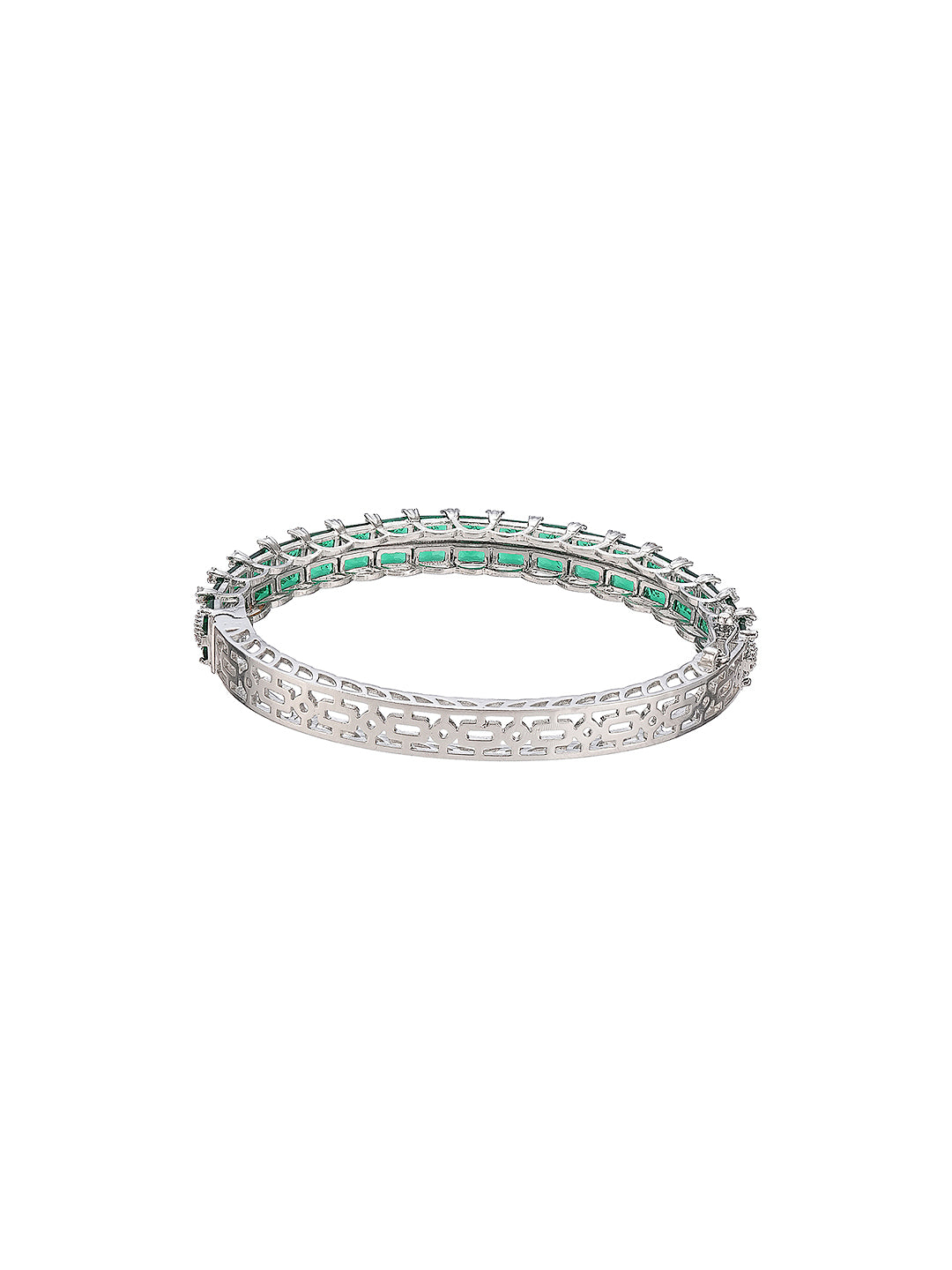 Silver Plated Emeral Green AD Zircon Statement Minimal Bridal Bangle Bracelet