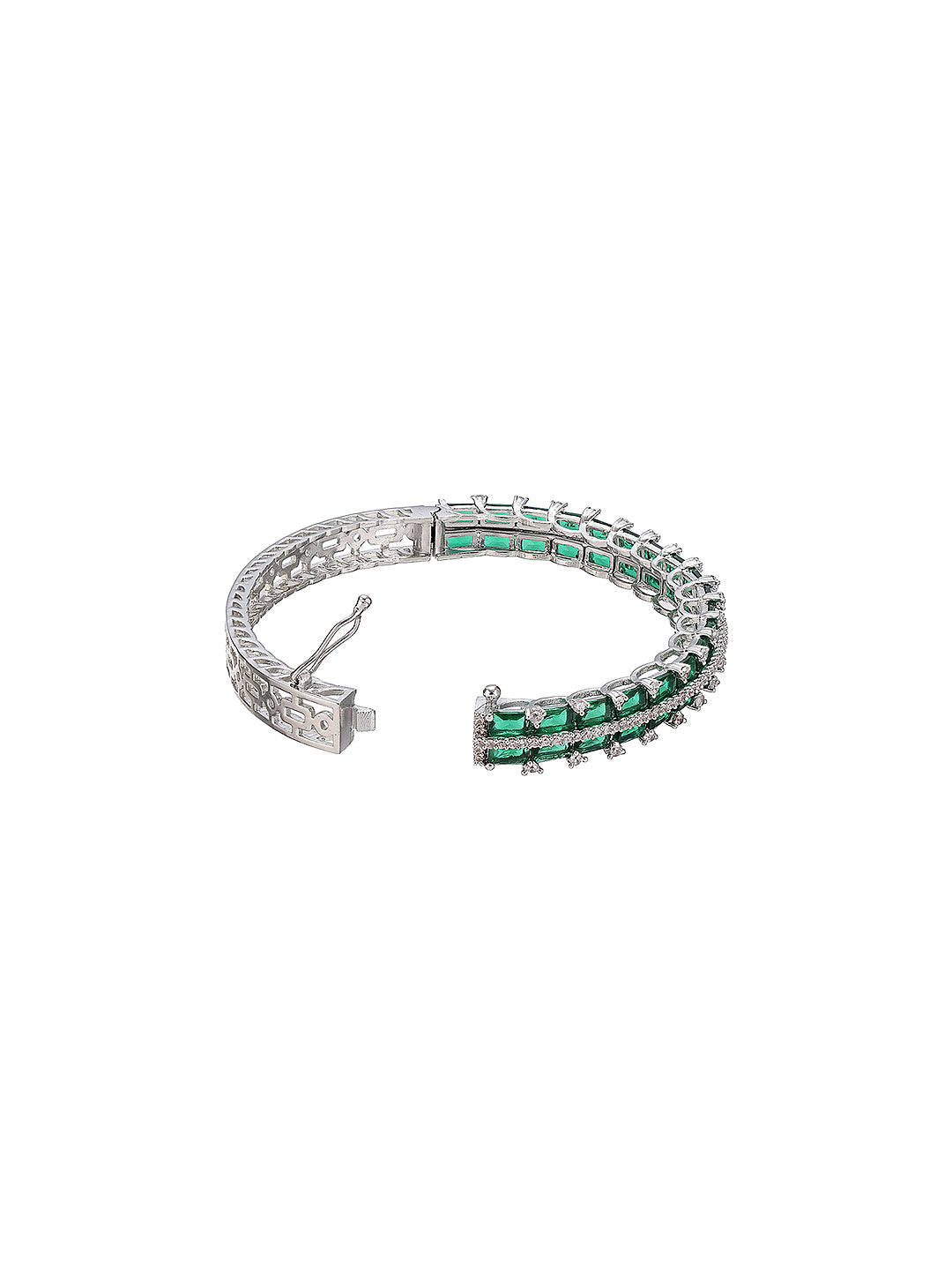 Silver Plated Emeral Green AD Zircon Statement Minimal Bridal Bangle Bracelet
