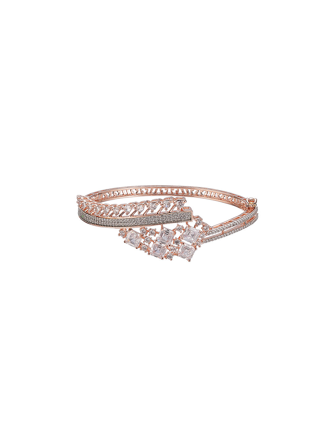Rose Gold Toned AD Studded Quirky Statement Bangle Bracelet