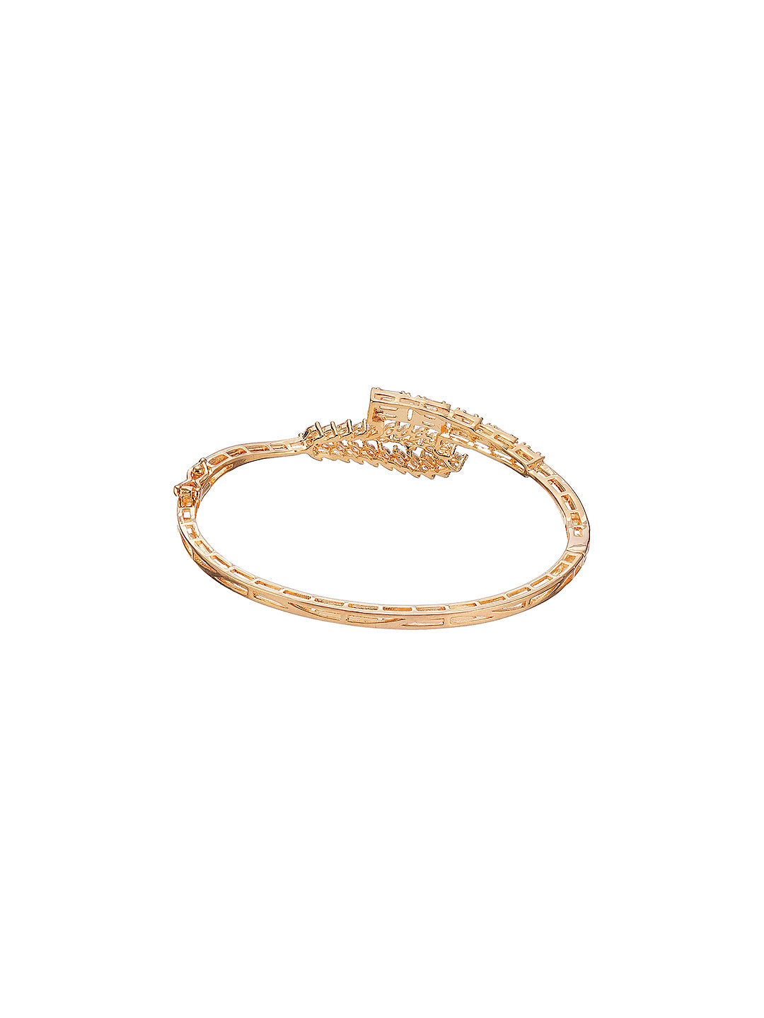 Gold Plated Cubic Zirconia Studded Leafy Minimal Bangle Bracelet