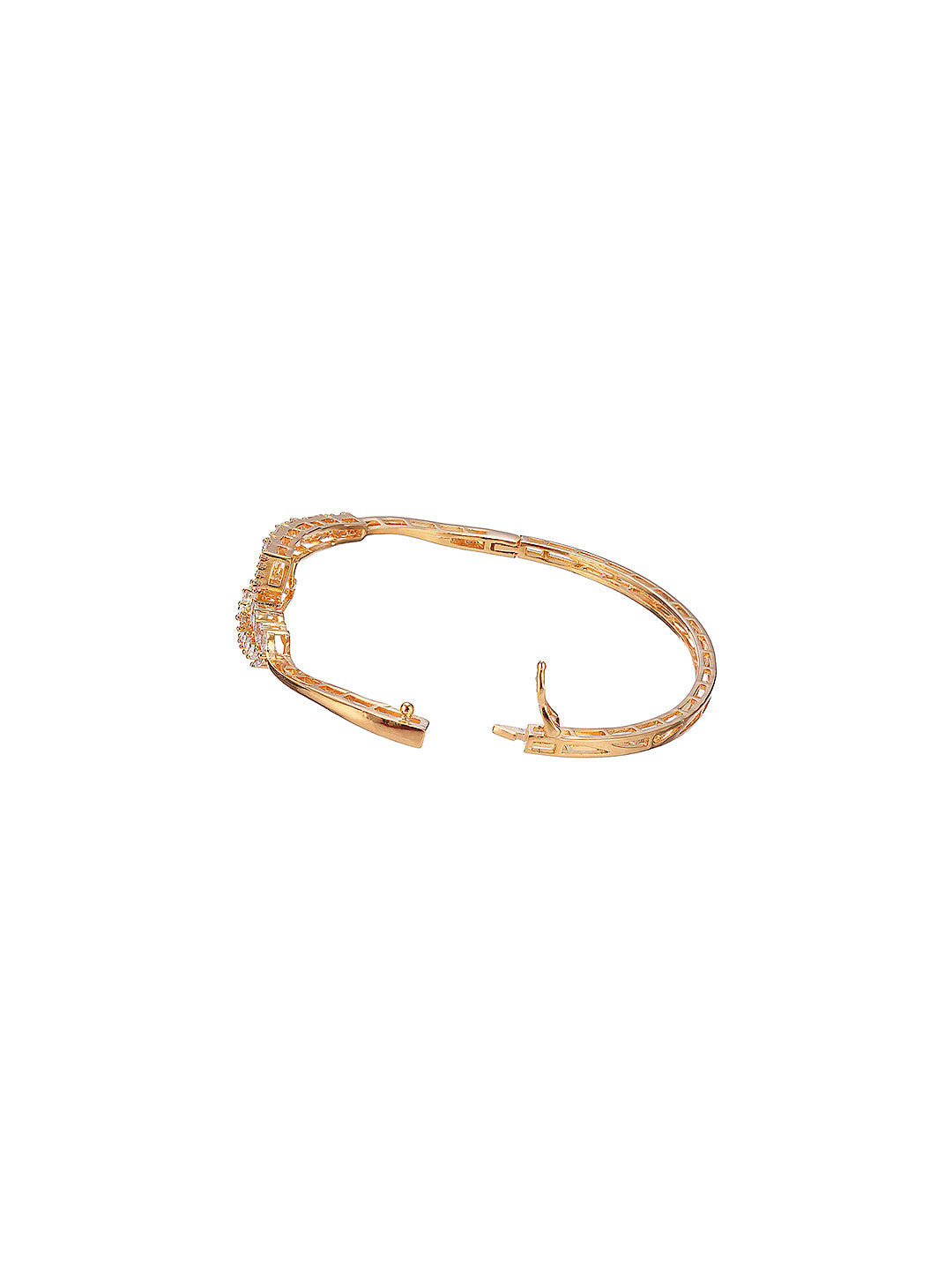 Gold Plated Cubic Zirconia Studded Leafy Minimal Bangle Bracelet