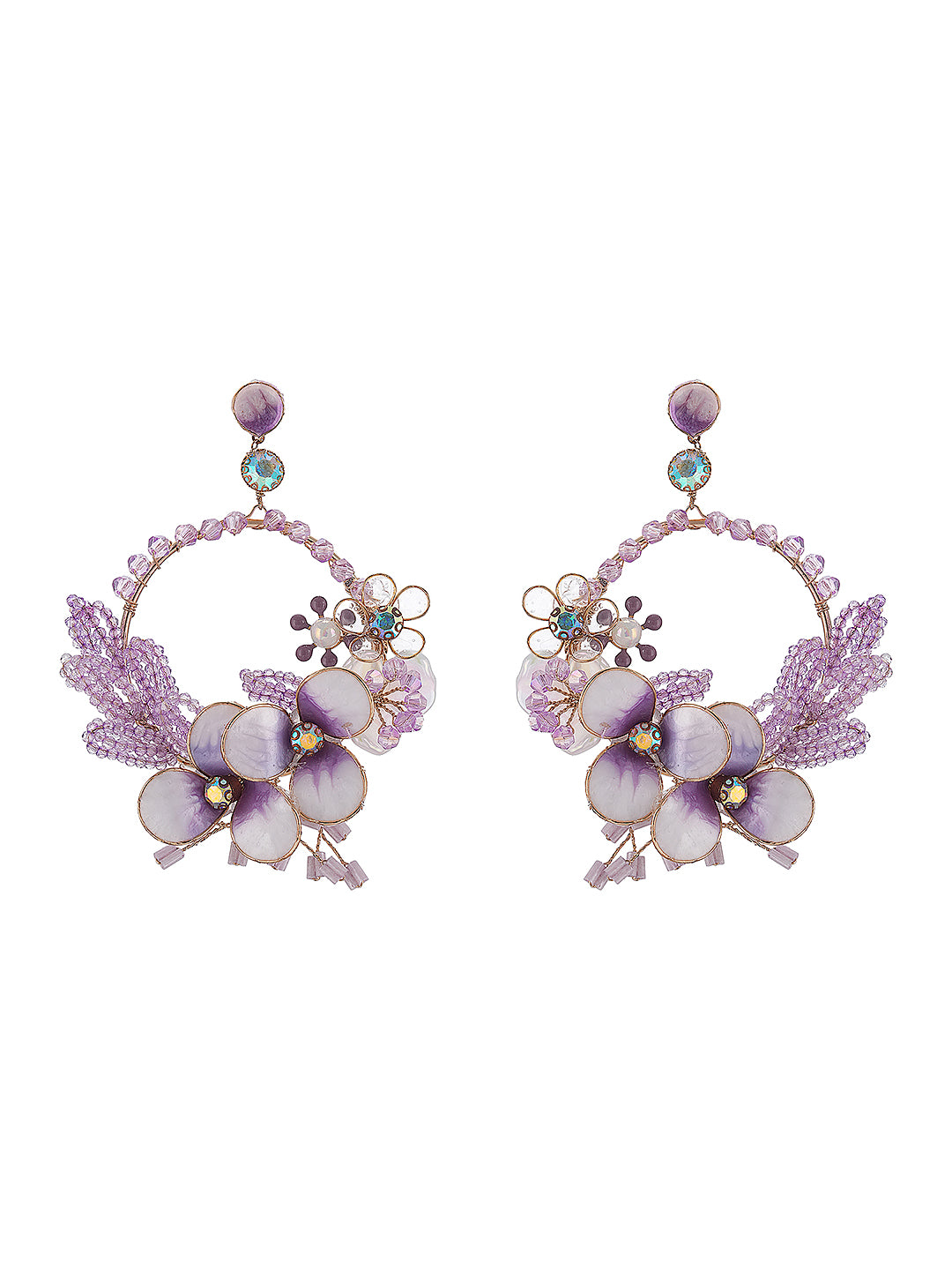 Lavender Enamelled Floral Statement Earrings