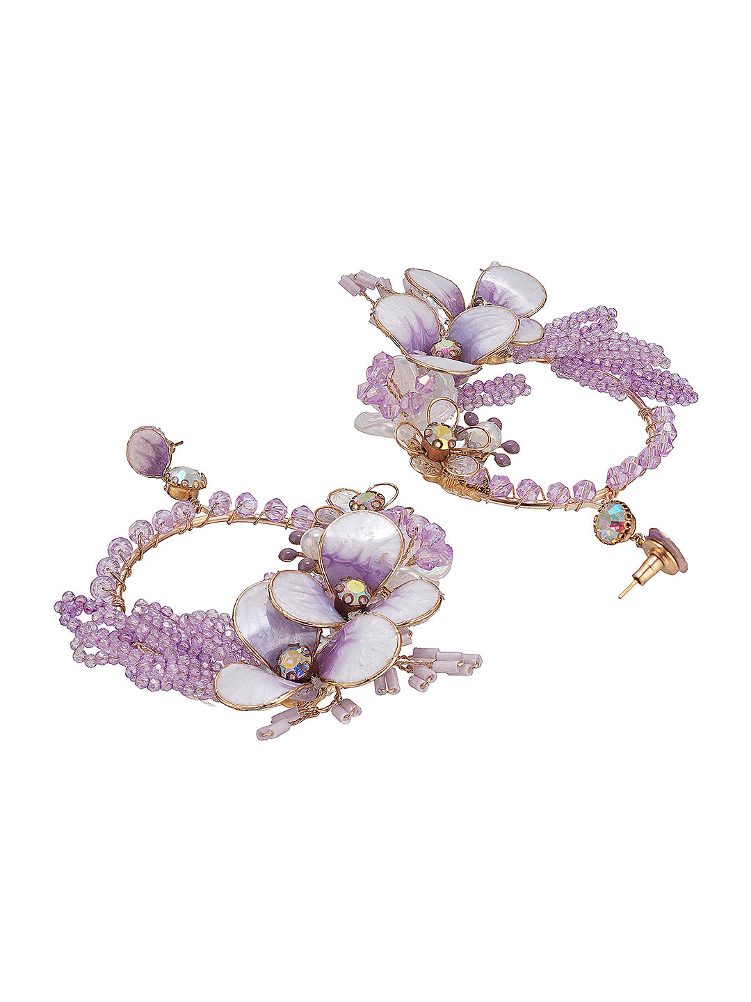 Lavender Enamelled Floral Statement Earrings