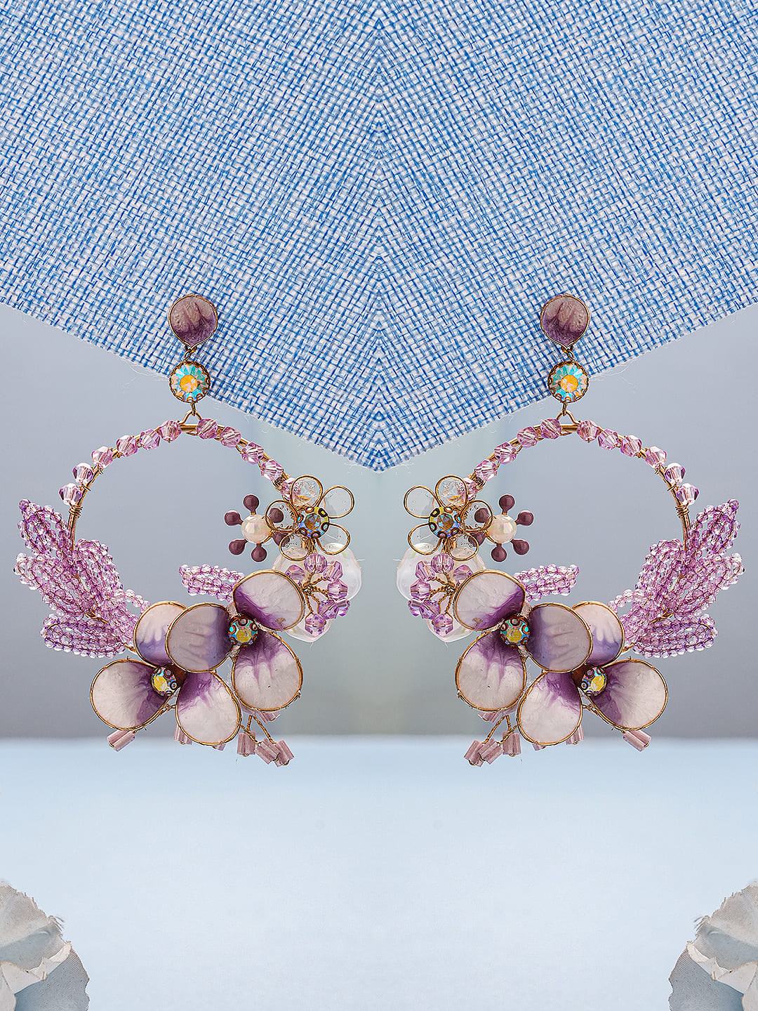 Lavender Enamelled Floral Statement Earrings