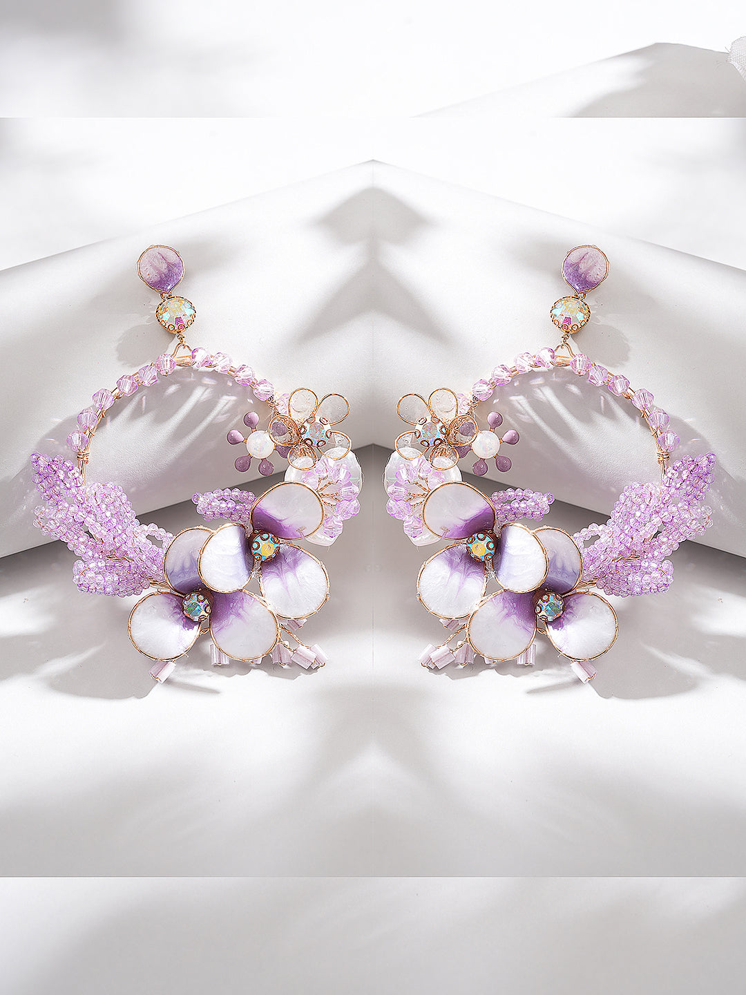 Lavender Enamelled Floral Statement Earrings
