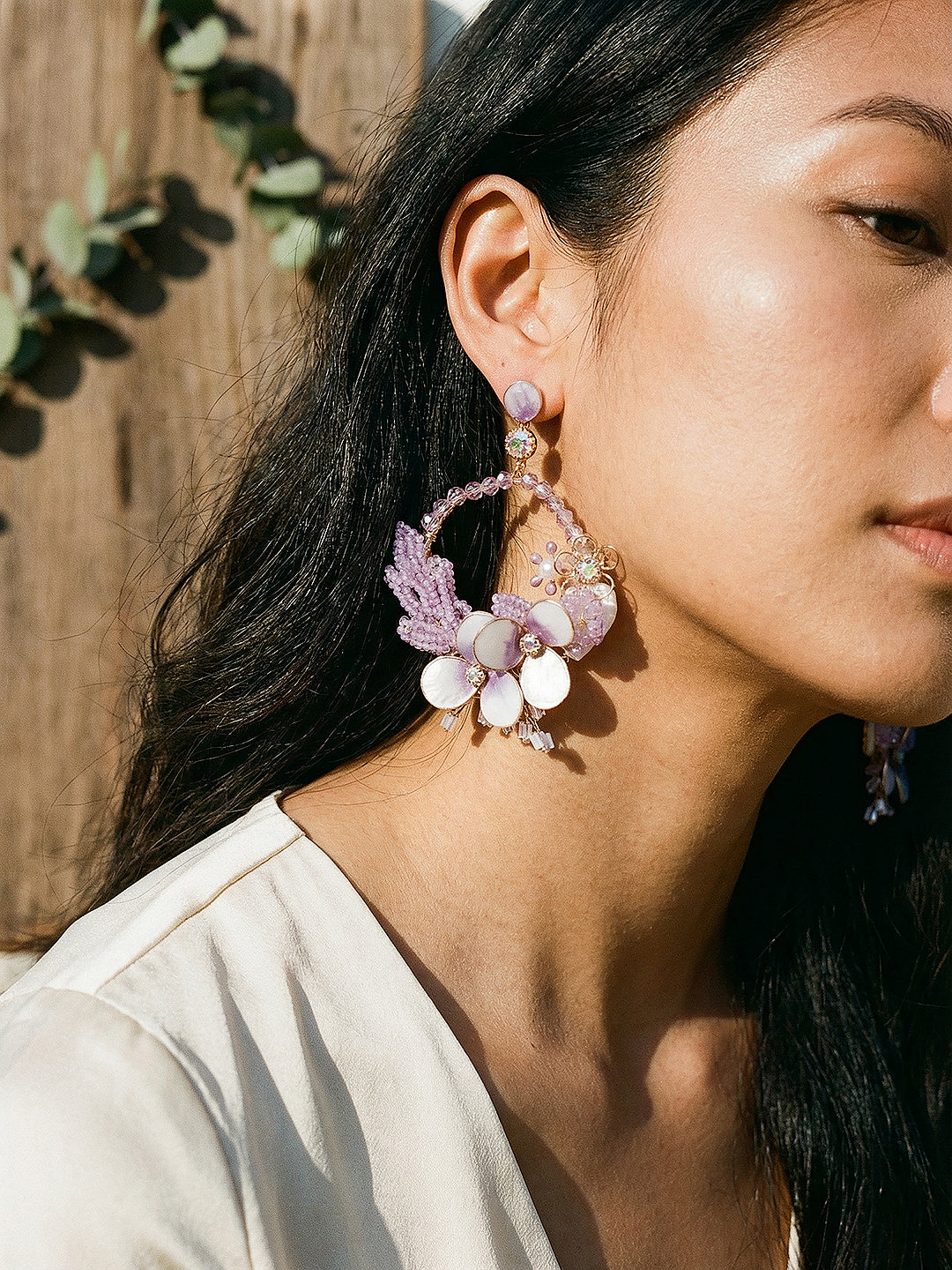 Lavender Enamelled Floral Statement Earrings
