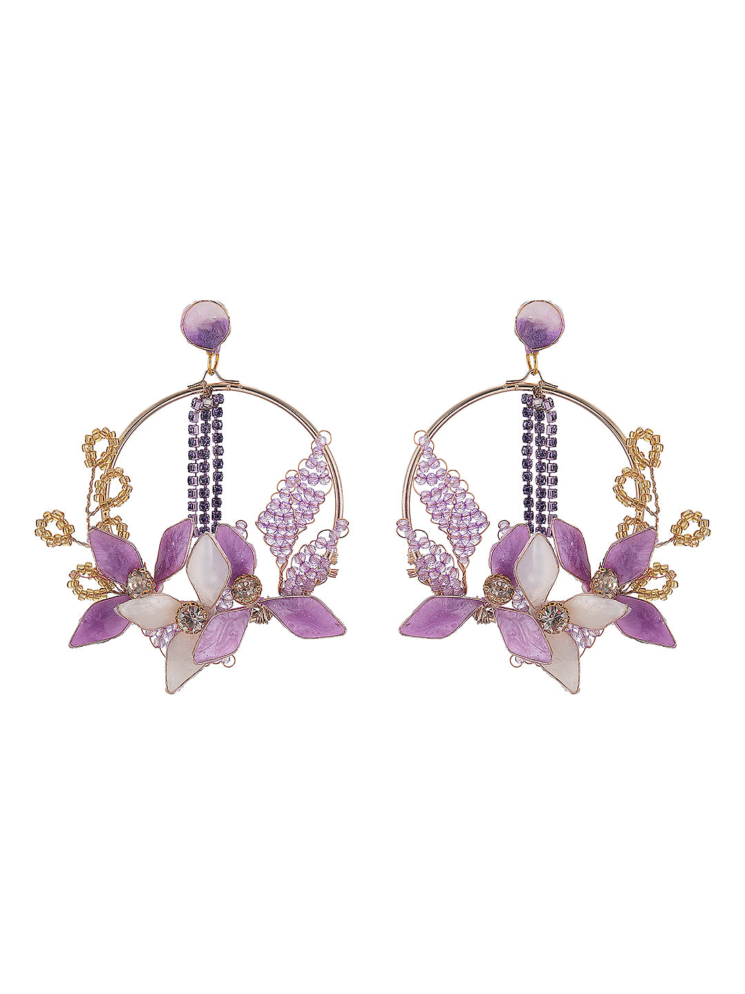 lavender Enamelled Floral Dangler  Statement Earrings