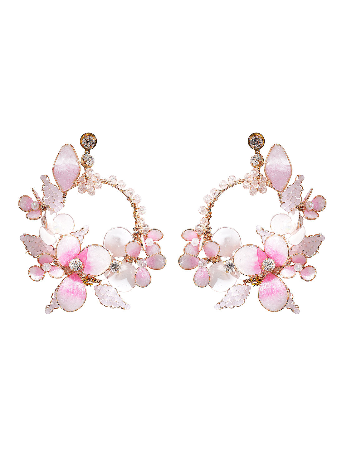 Pink Enamelled Floral Designer Luxe Earrings