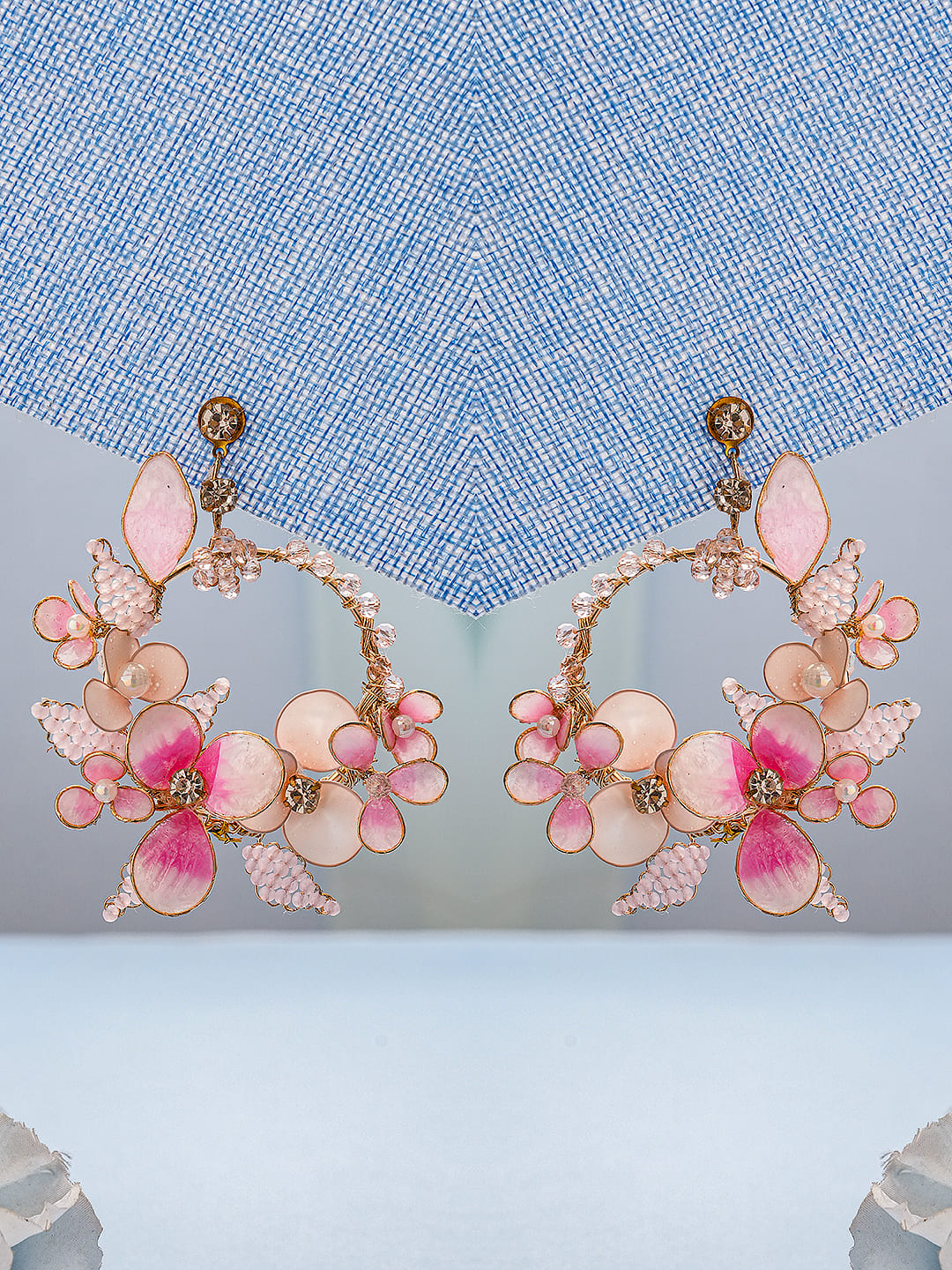 Pink Enamelled Floral Designer Luxe Earrings