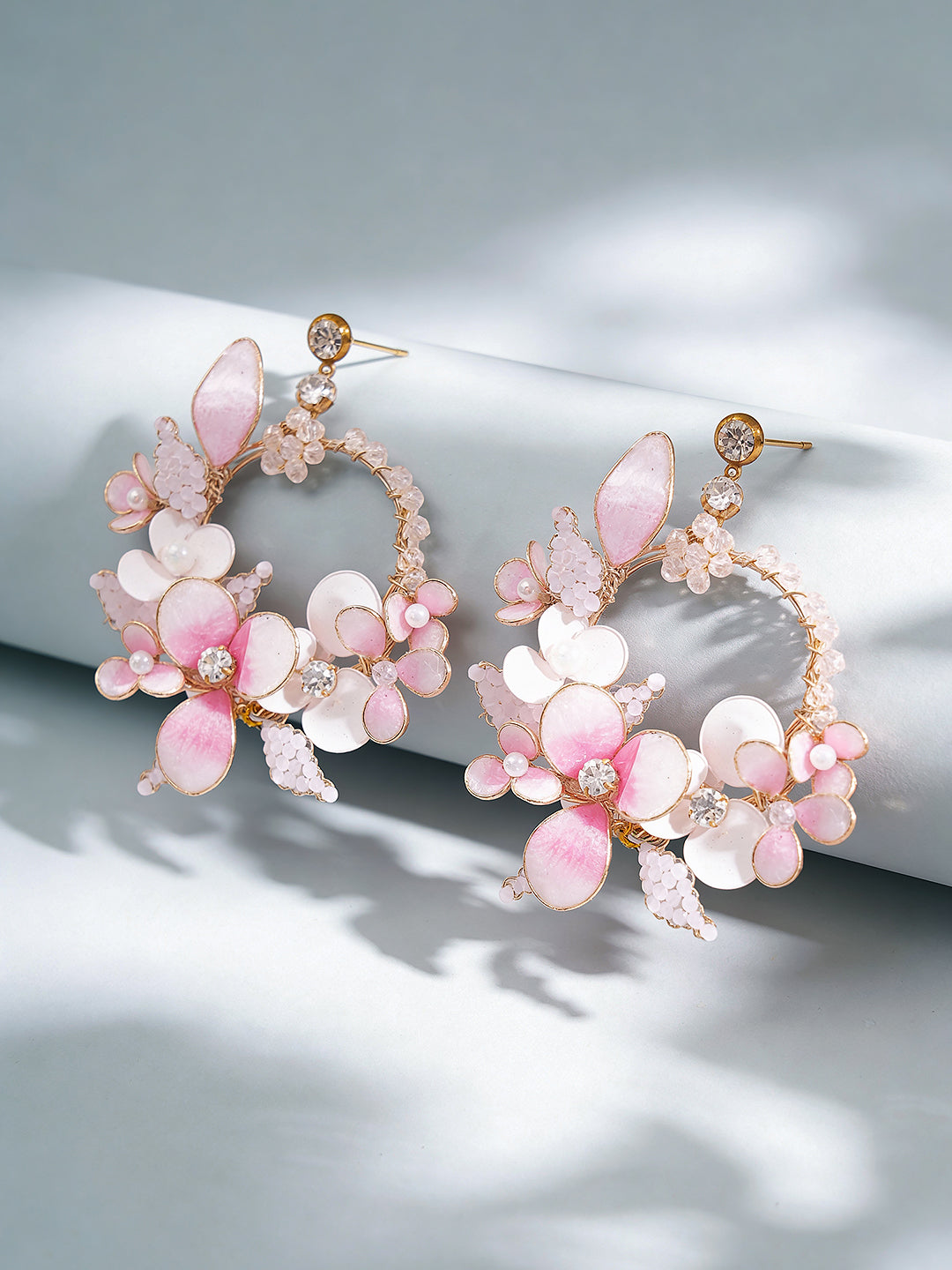 Pink Enamelled Floral Designer Luxe Earrings