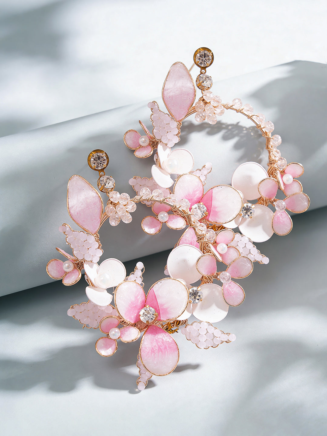 Pink Enamelled Floral Designer Luxe Earrings