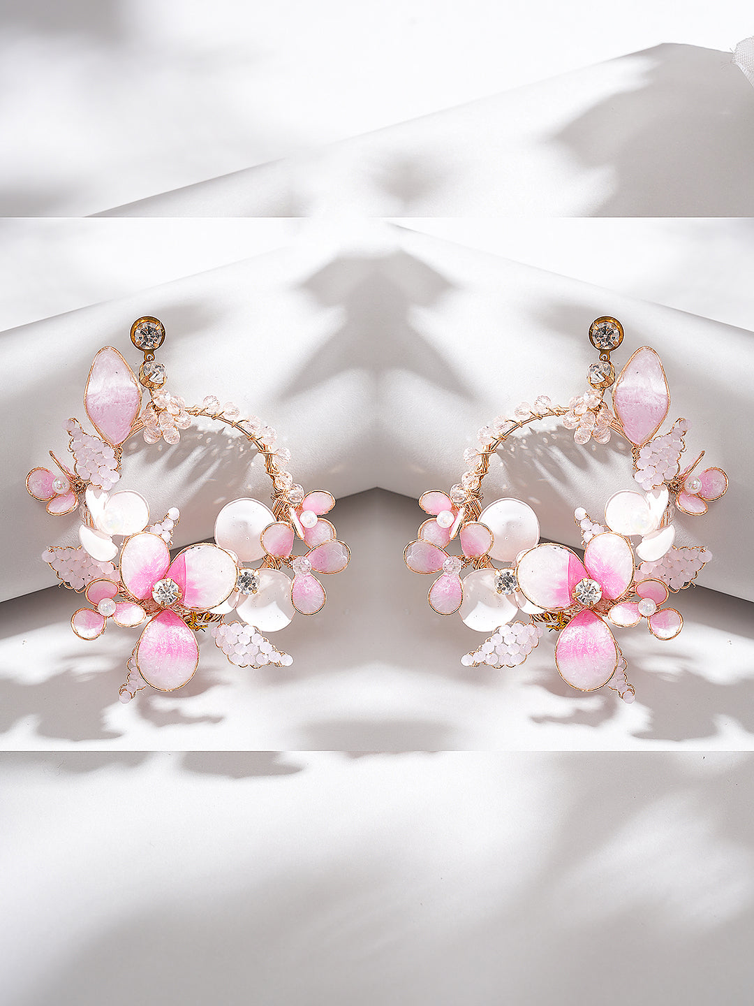 Pink Enamelled Floral Designer Luxe Earrings