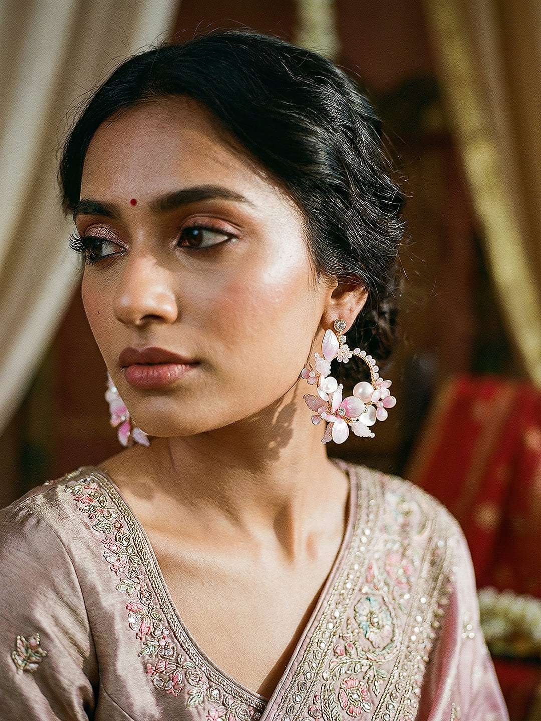 Pink Enamelled Floral Designer Luxe Earrings