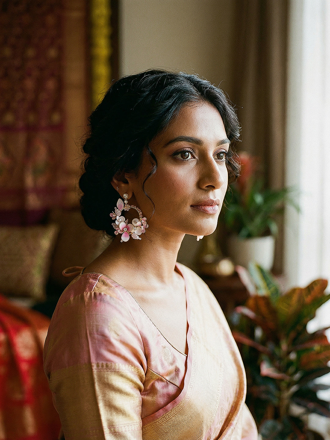 Pink Enamelled Floral Designer Luxe Earrings