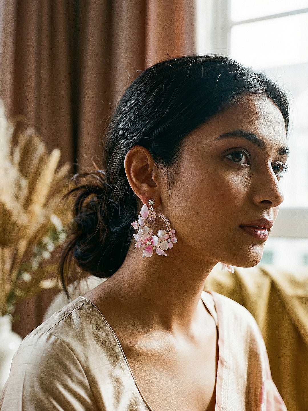 Pink Enamelled Floral Designer Luxe Earrings