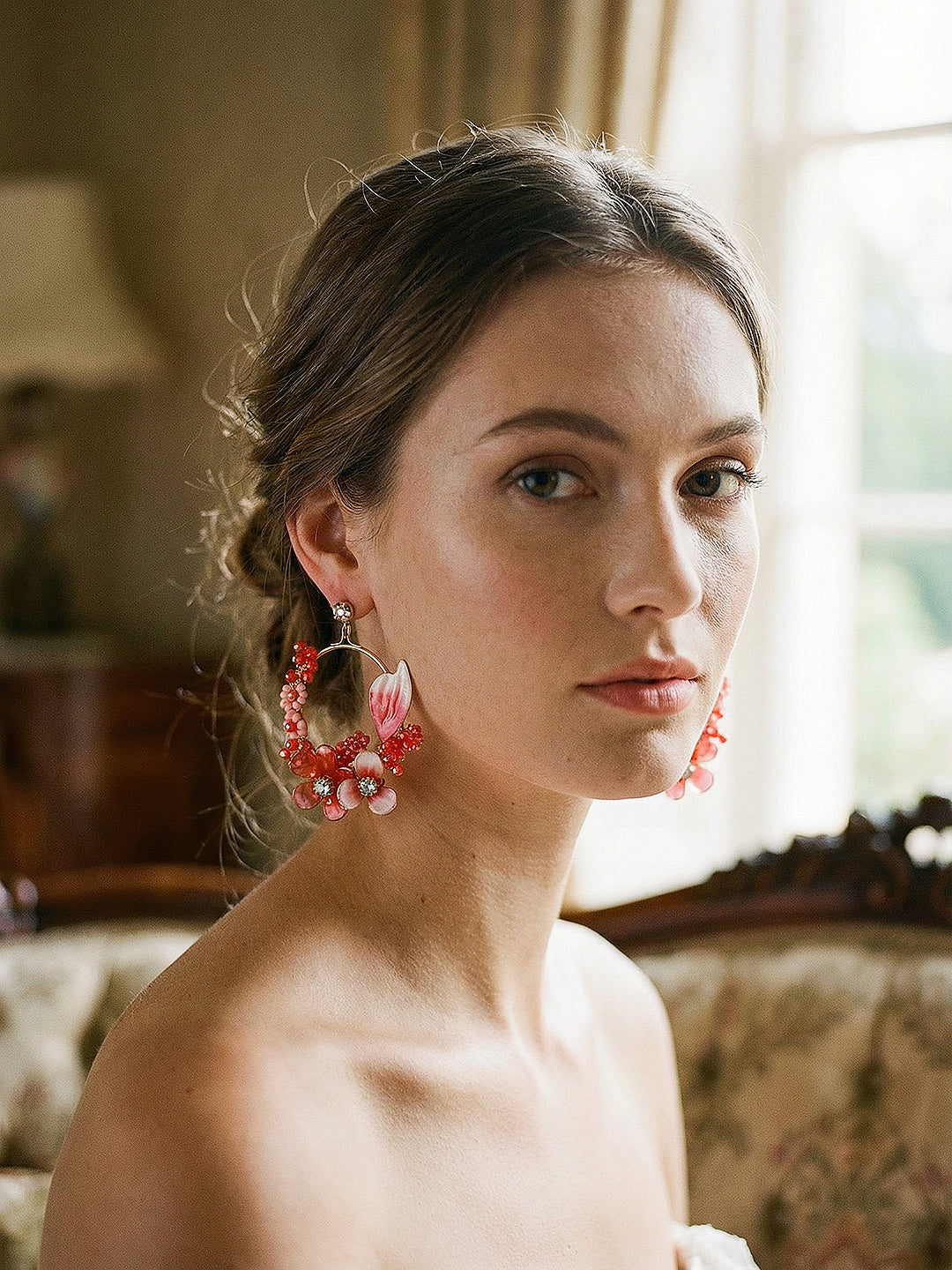 Red Enamelled & Beaded Statement Floral Earrings