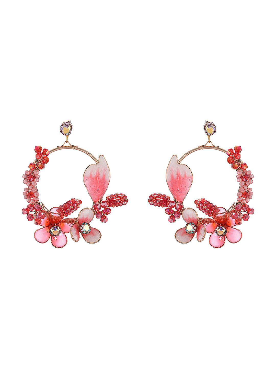 Red Enamelled & Beaded Statement Floral Earrings