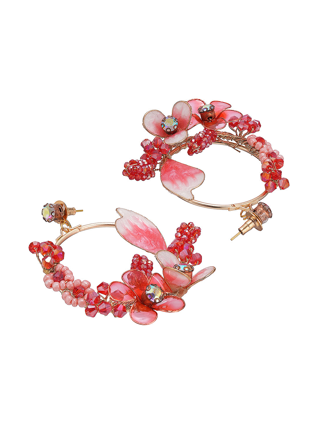 Red Enamelled & Beaded Statement Floral Earrings