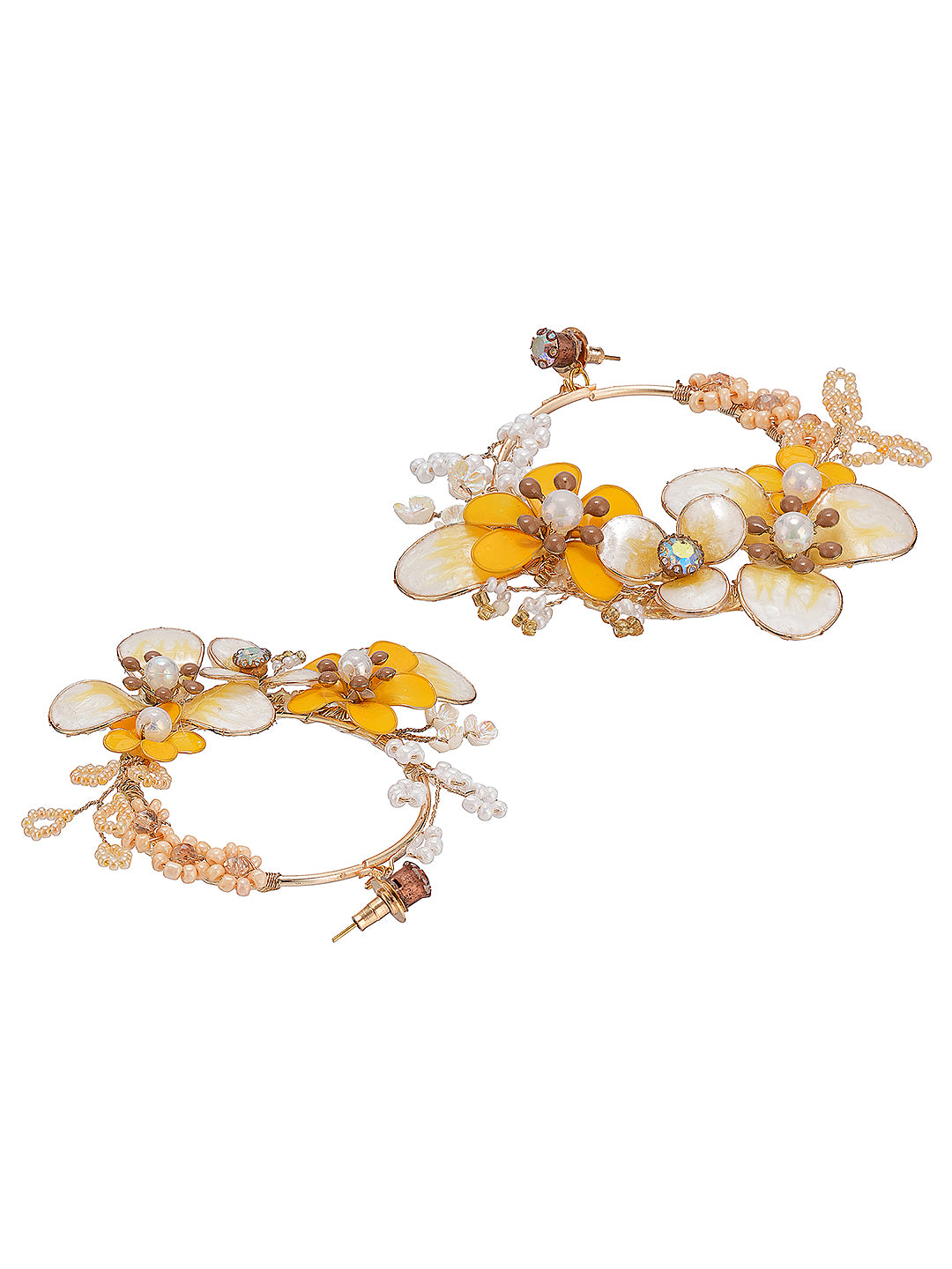 Yellow & White Enamelled & Beaded Statement Floral earrings