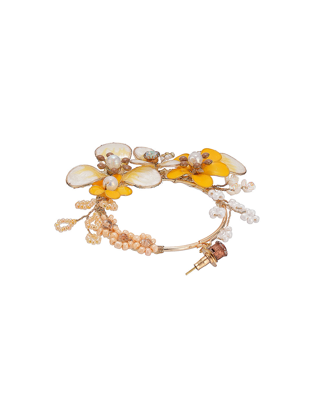 Yellow & White Enamelled & Beaded Statement Floral earrings