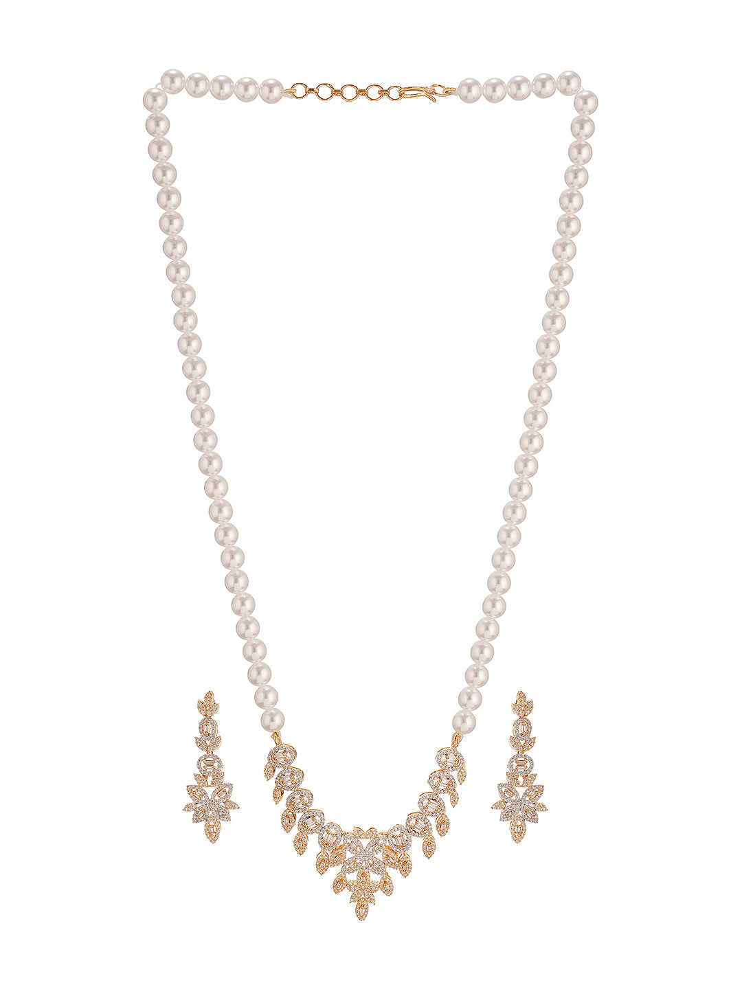 Gold Plated AD Zircon Studded Pearl Maala Luxe Jewellery Set