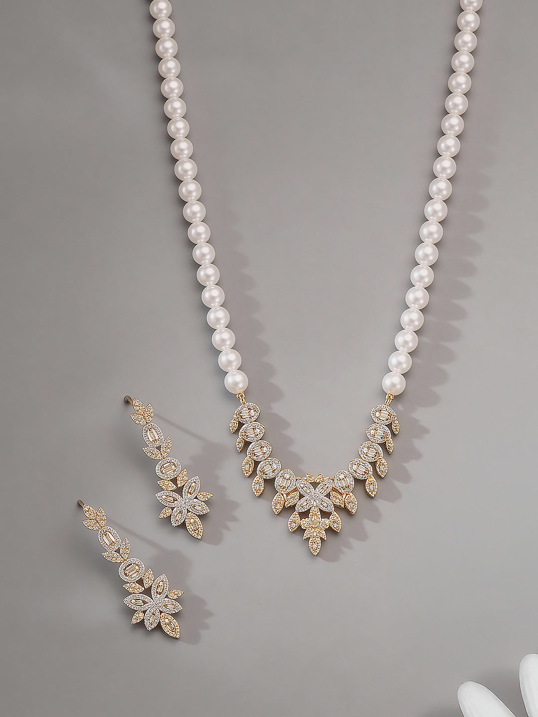 Gold Plated AD Zircon Studded Pearl Maala Luxe Jewellery Set