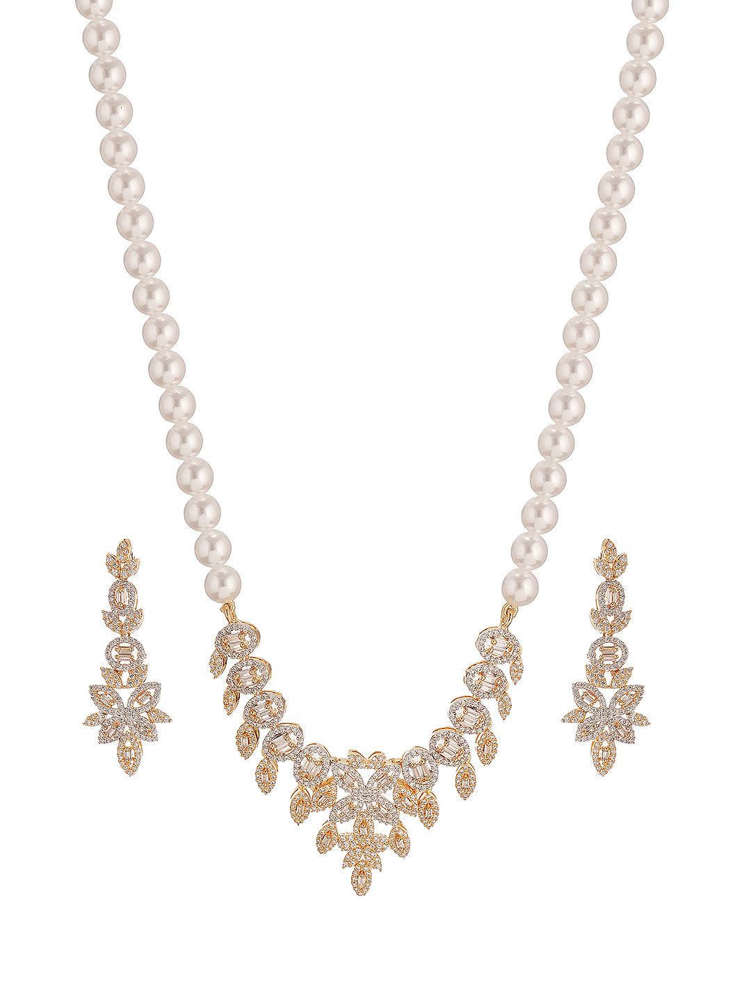 Gold Plated AD Zircon Studded Pearl Maala Luxe Jewellery Set