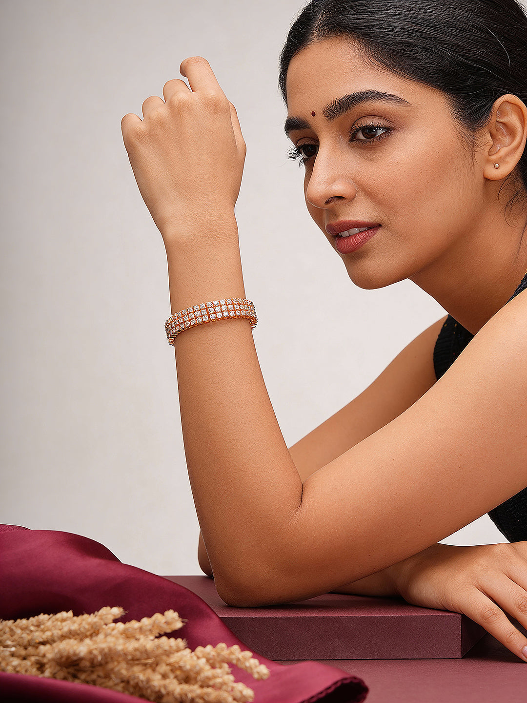 Gold Plated AD Zircon Studded Trendy Wraparound Tennis Bracelet