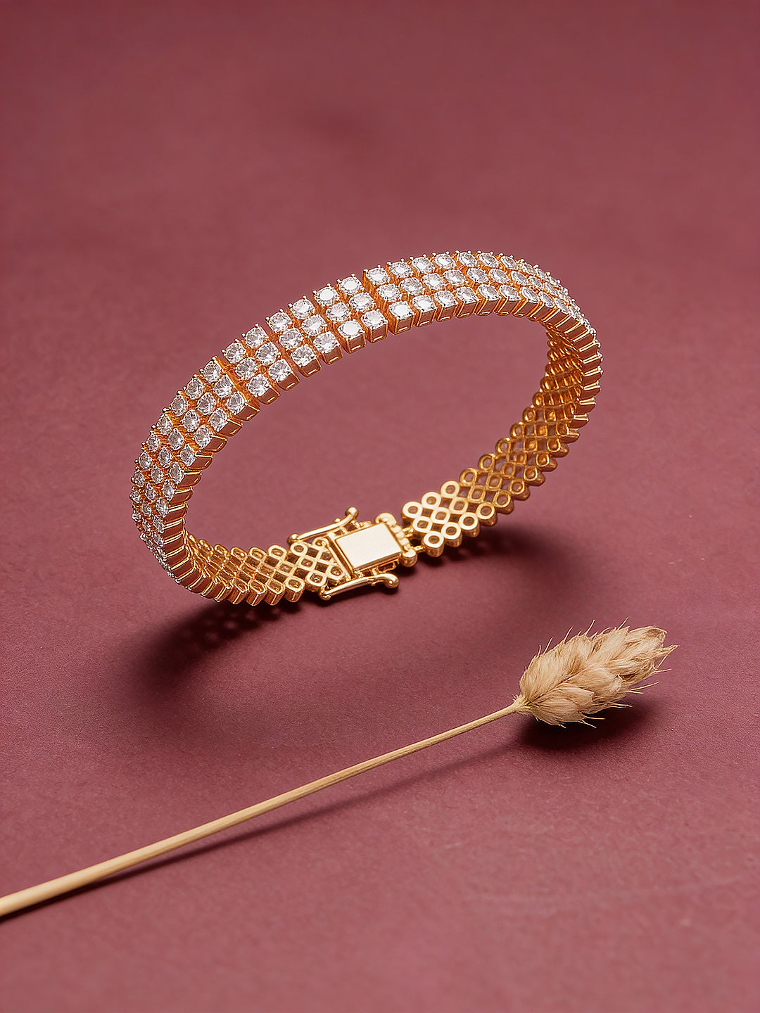 Gold Plated AD Zircon Studded Trendy Wraparound Tennis Bracelet