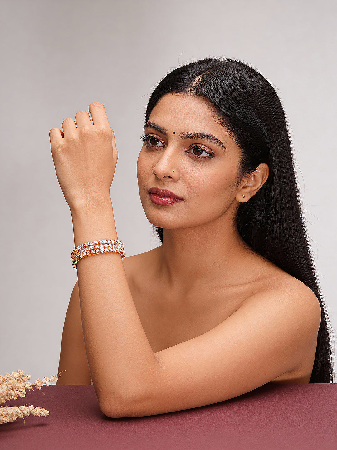 Gold Plated AD Zircon Studded Trendy Wraparound Tennis Bracelet