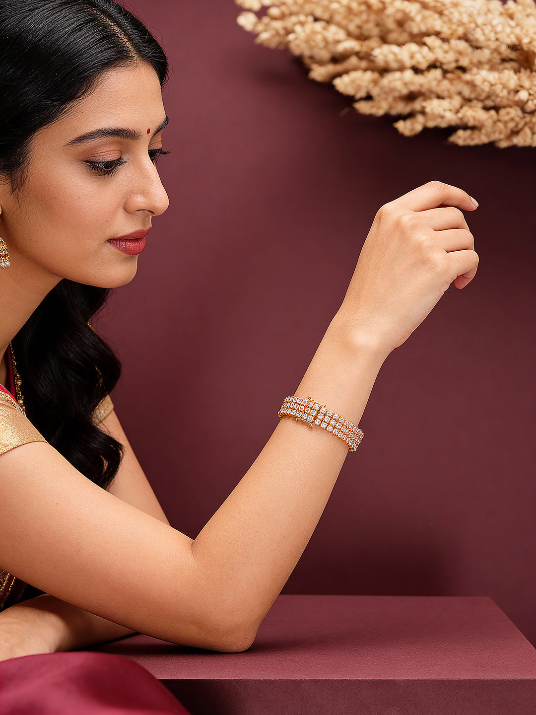 Gold Plated AD Zircon Studded Trendy Wraparound Tennis Bracelet