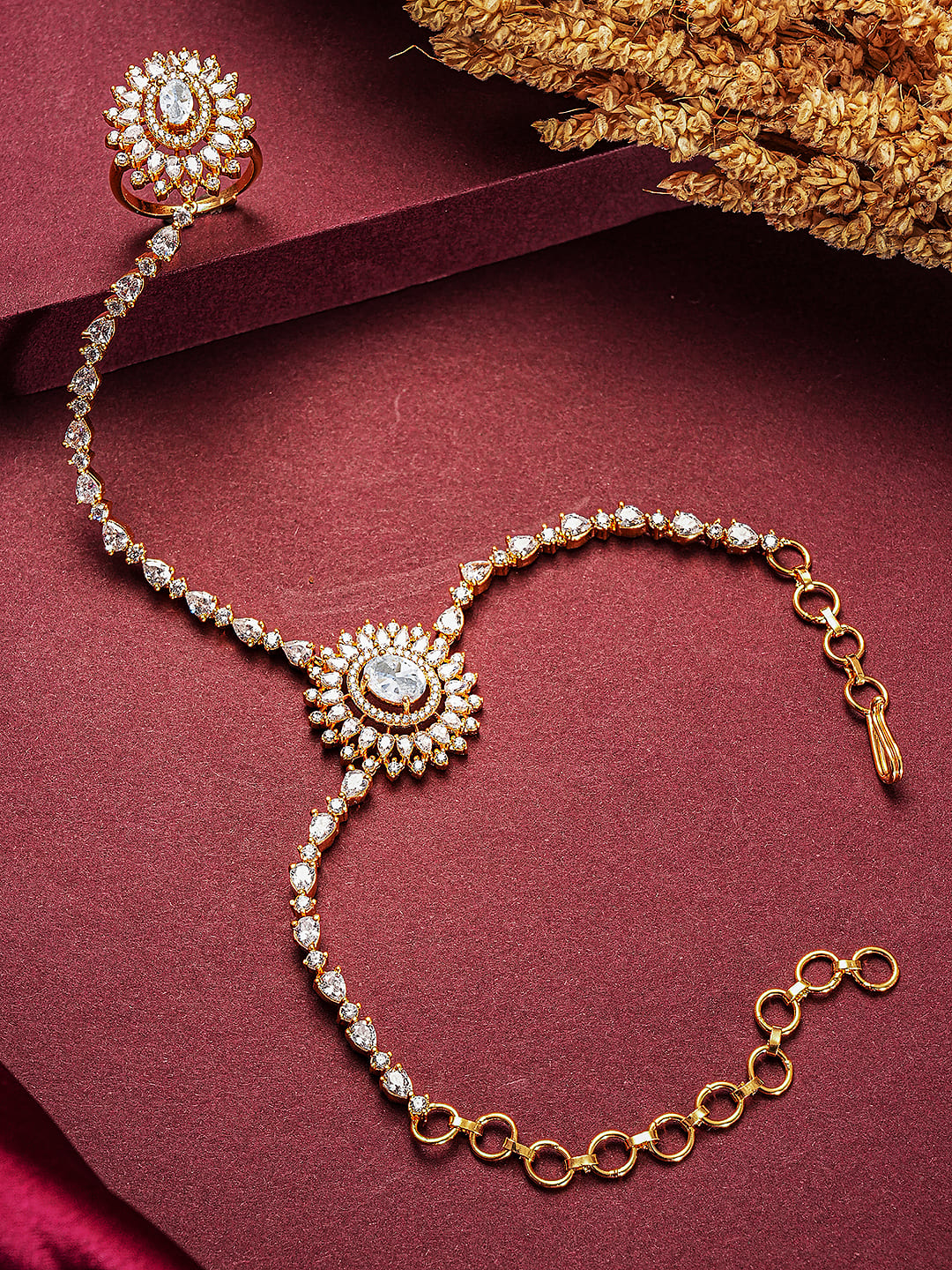 Gold plated AD Zircon Studded Wraparound Trendy Hathphool