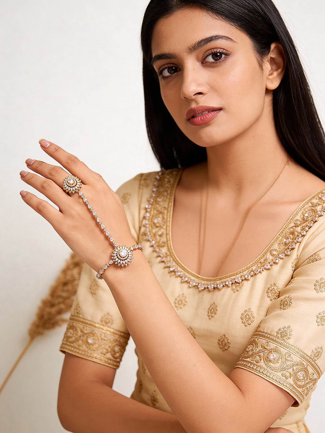 Gold plated AD Zircon Studded Wraparound Trendy Hathphool